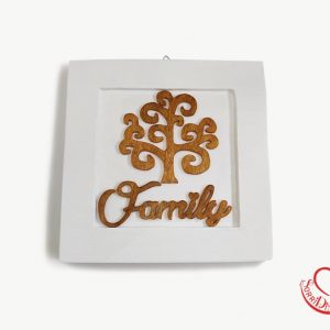 Quadro in legno bianco albero della vita e scritta Family